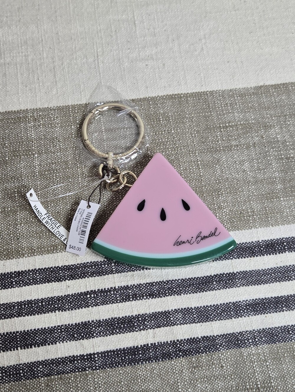 Henri Bendel NWT Pink & Green Watermelon Slice Keyring/charm with Gold Hardware - Picture 3 of 8